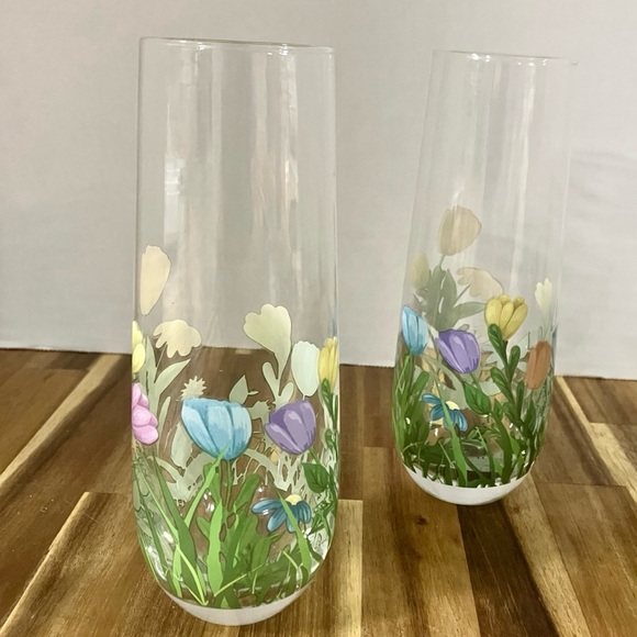Floral Print Clear Glasses Set of 4 Pastel Spring Florals Easter Dinner Cottage - Picture 3 of 7